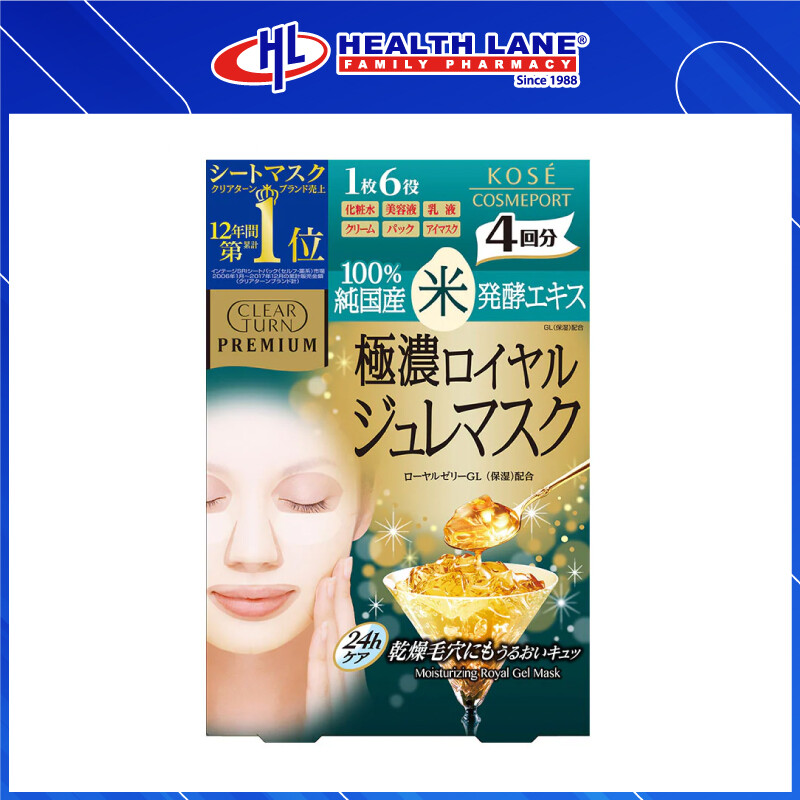 KOSE COSMEPORT CLEAR TURN PREMIUM ROYAL JELLY MASK (4'S) - RICE EXTRACT